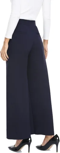 Vista 7 de MISS MOLY Pantalones palazzo de cintura alta para mujer pantalones elásticos casuales de negocios pantalones de vestir