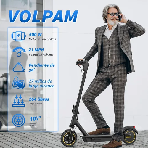 Vista 2 de Electric Scooter, 500W Motor, 28 Miles Range, Dual Suspensions Neumáticos sólidos de 10 pulgadas, velocidad máxima de 22 Mph, scooter plegable