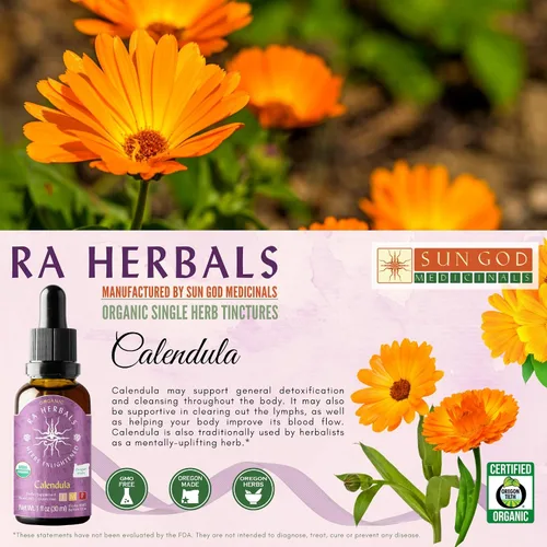 Vista 3 de Ra Herbals Extracto líquido de caléndula orgánica - Soporte de desintoxicación - 1 fl oz