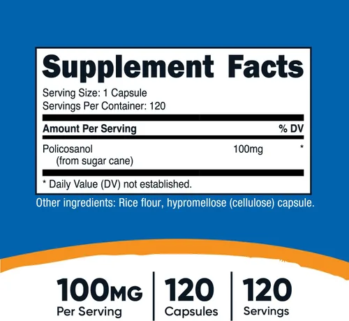 Vista 2 de Nutricost Policosanol 100 mg, 120 cápsulas - Sin gluten, sin OMG y apto para vegetarianos