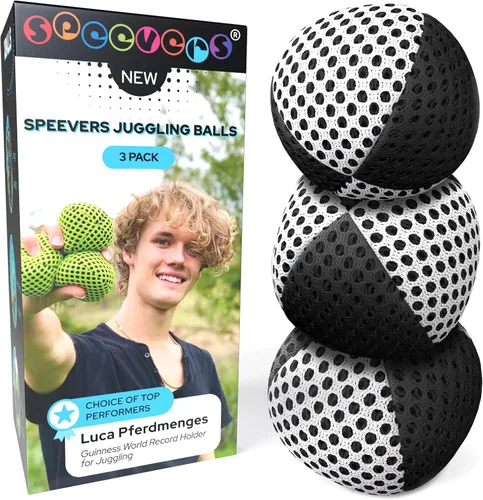 Vista 3 de speevers Juego de 3 pelotas de malabarismo para principiantes y profesionales, 14 colores disponibles, 2 capas de red y estuche de transporte, bolas