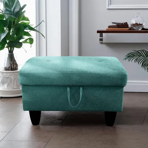 Vista 4 de GRETERST Banco otomano rectangular de almacenamiento, reposapiés de lino con tapa con bisagras para sala de estar, dormitorio, entrada, verde, 28.5