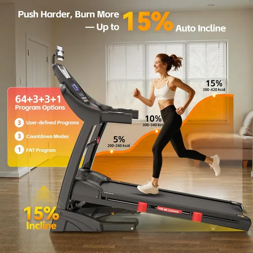 Vista 5 de Cinta de correr plegable con capacidad de 400 lbs para el hogar con inclinación del 15%, cinta de correr de 5.0 HP para hacer ejercicio, 0.6–10 MPH