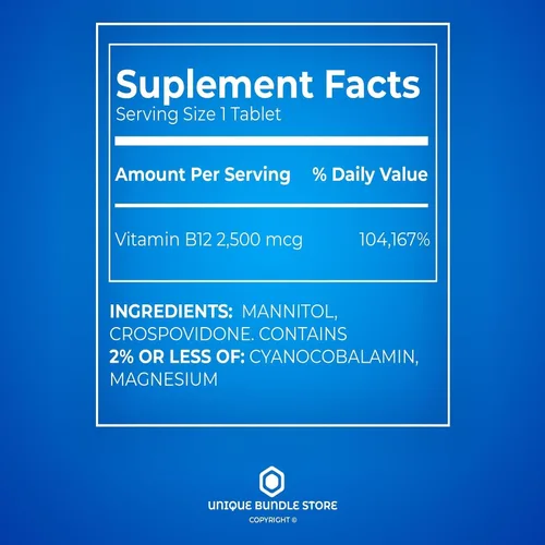 Vista 4 de Vitamina B12 de 2500 mcg de disolución rápida, 60 tabletas, sabor a cereza, vitamina B 12 de alta potencia, suplemento diario de vitamina B12