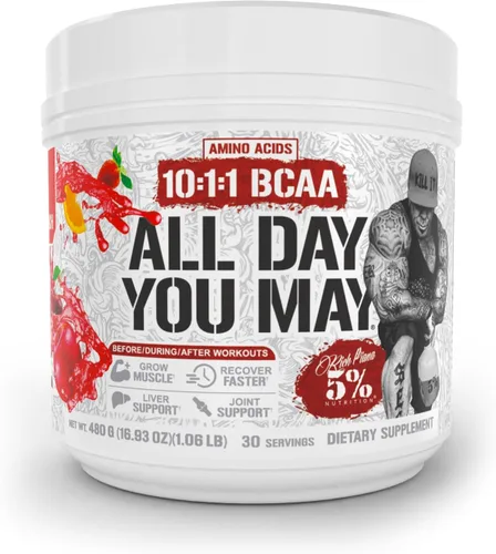Vista 18 de 5% Nutrition Rich Piana AllDayYouMay BCAA Powder Aminoácidos prémium para intra y después del entrenamiento, EAA, electrolitos Hidratación