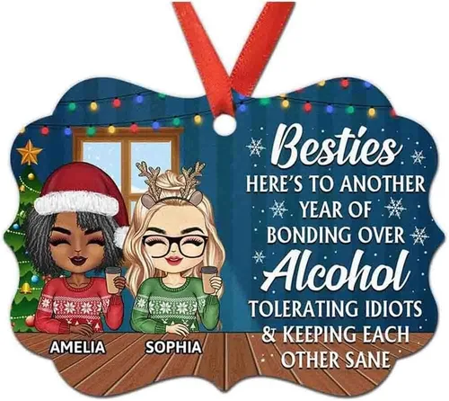 Vista 29 de Adorno personalizado con texto en inglés «Best Friend are Hard to Find Because The Very Best is Already Mine», adorno de Navidad personalizado 2023