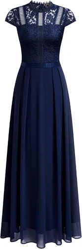 Vista 5 de Miusol Vestido largo formal de dama de honor con cuello redondo y encaje floral para mujer