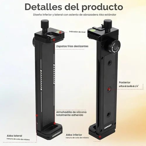 Vista 3 de Soporte para iPad de aleación de aluminio para trípode, compatible con iPad mini y tabletas de 5-8.8 pulgadas, tornillo de 1/4 pulgadas y liberación