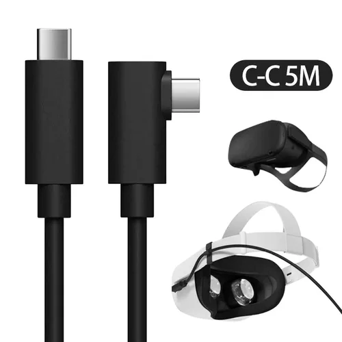 Vista 7 de BATEMEN W Cable de conexión profesional de 16 pies para Oculus Quest 2Quest Cable de carga rápida con un cable de alimentación tipo C en ángulo
