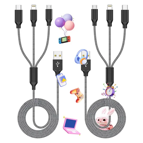 Vista 8 de Cable de carga 4 en 1 de 240 W máximo, cable USB C de carga rápida con chip E-Mark, cable USB A/C a C/Lightning, cable de carga múltiple para iPhone