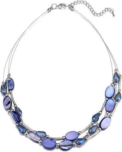 Vista 23 de PEARL&CLUB Collar de cristal en capas para mujer, gargantilla con cadena de plata gruesa, regalos de cumpleaños para mujer