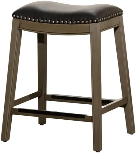 Vista 18 de DTY Indoor Living Durango - Taburete de cuero regenerado, taburete de mostrador de 24 pulgadas, acabado espresso, asiento de cuero negro