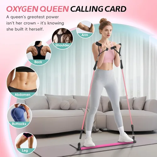 Vista 6 de Kit de barra de pilates con bandas de resistencia, barra de pilates portátil para gimnasio en casa, yoga y entrenamientos de cuerpo completo,