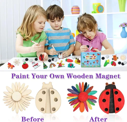 Vista 4 de Imán de madera DIY 36 suministros de manualidades kit de pintura para niños