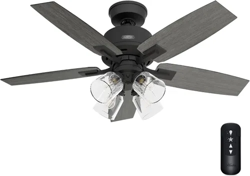 Vista 11 de Hunter Gatlinburg, ventilador de techo, para interiores, 5 aspas, 52 pulgadas, negro mate con luces LED y control remoto, montaje estándar