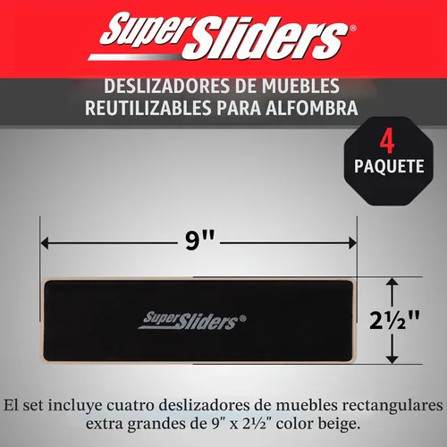 Vista 8 de Super Sliders Deslizadores rectangulares reutilizables de muebles de 2-1/2 x 9 pulgadas XL para alfombras, almohadillas protectoras antideslizantes
