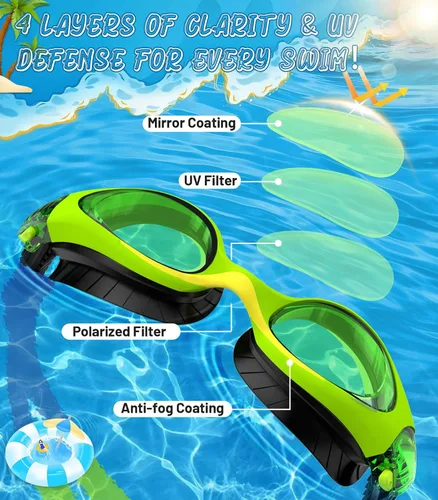 Vista 2 de Swim Goggles for Kids 6-14, Anti-Fog UV Protection Clear Swimming Goggles, Leakproof Pool Swim Goggles for Boys Girls