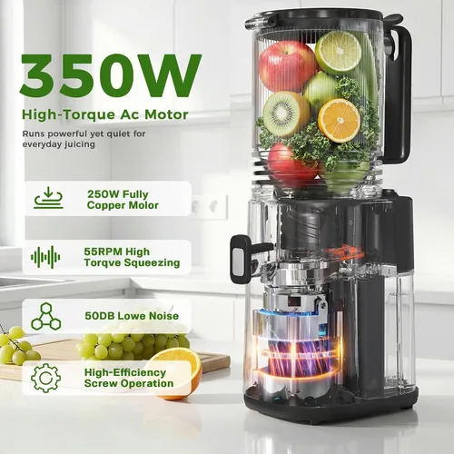 Vista 3 de Cold Press Juicer, 5.5inch Wide Feed Chute Slow Juicer Machine, Masticating Juicer for Whole Vegetables & Fruits, Black