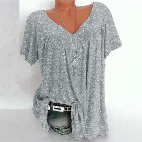 Vista 2 de DASAYO Womens Short Sleeve Shirts Tops Floral Printed Loose Dressy Casual T-Shirt Cute Summer Holiday Aesthetic Clothing
