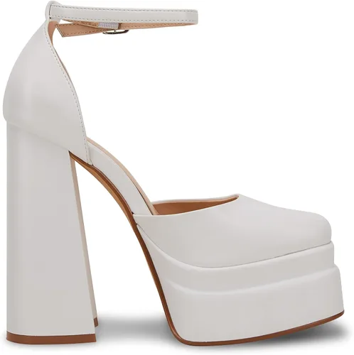 Vista 2 de Zapatos de tacón alto grueso con plataforma para mujer, con correa de tobillo cerrada, punta cuadrada, vestido de oficina, boda, fiesta, club y noche
