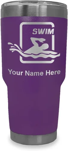 Vista 21 de LaserGram Vaso aislado al vacío de 20 onzas, para natación, grabado personalizado incluido (negro) Engraved Gift for Swimmers, Vacuum Insulated