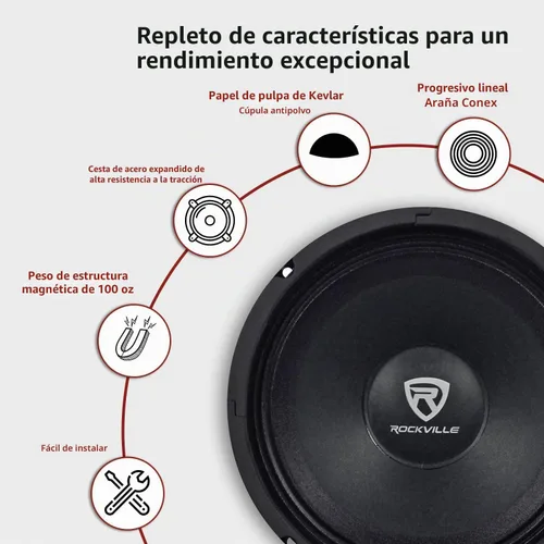 Vista 8 de Rockville RM84PRO - Altavoz para automóvil de rango medio de 8 pulgadas, 4 ohmios SPL, 108dB