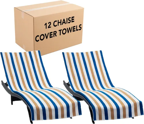 Vista 16 de Arkwright Cabo Funda para Tumbona - Paquete de 2 - Toalla de cabaña de algodón suave a rayas con soporte para bolsillo para silla de playa/piscina