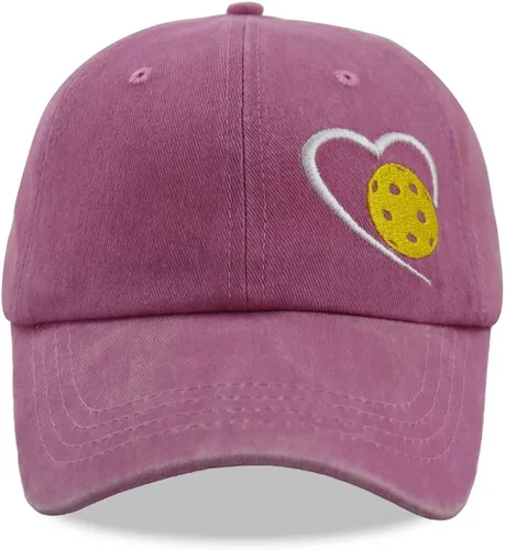 Vista 2 de Regalos de pickleball de corazón para mujeres y hombres, gorra de béisbol de algodón bordada responsablemente ajustable