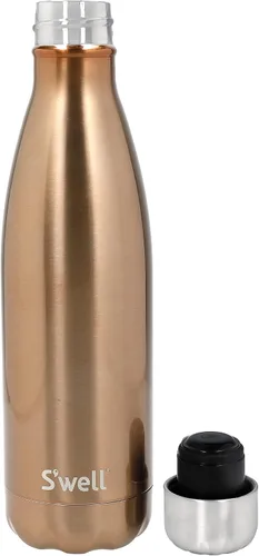 Vista 6 de S'well Botella de agua original, pirita, 16.9 fl oz. Botella de bebidas aislada al vacío que mantiene las bebidas frías y calientes, botella