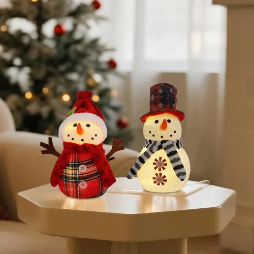 Vista 5 de Sancodee - Decoraciones de mesa de Navidad, 2 piezas, muñecos de nieve con luces LED blancas cálidas, decoración de mesa de muñecos de nieve
