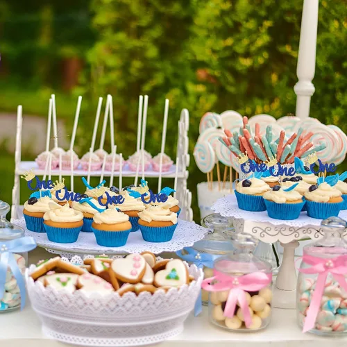 Vista 6 de Gyufise 24 piezas de decoración para cupcakes de primer cumpleaños, corona con purpurina, para baby shower, 1er cumpleaños, decoración de tartas