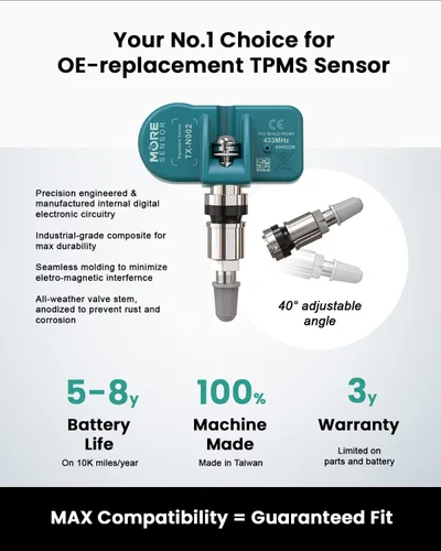 Vista 3 de Sensor de presión de neumáticos MORESENSOR Signature Series 433MHz TPMS Preprogramado para modelos seleccionados de más de 200 marcas europeas