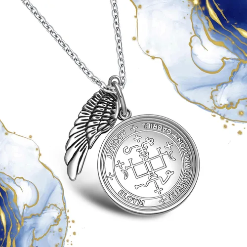 Vista 6 de Arcángel Gabriel Sigil del Antiguo Libro del Rey Salomón - Collar de San Gabriel para hombres y mujeres - Oración de bendiciones incluida - Colgante