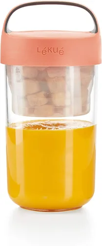 Vista 4 de Lékué Jar-To-Go - Tarro de viaje de 2 piezas, 20 onzas, coral, 100% hermético, para aperitivos, sopas, almuerzos con aderezos/aderezo, apto
