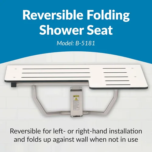 Vista 2 de Bobrick - Asiento de ducha plegable reversible, color blanco/acero inoxidable
