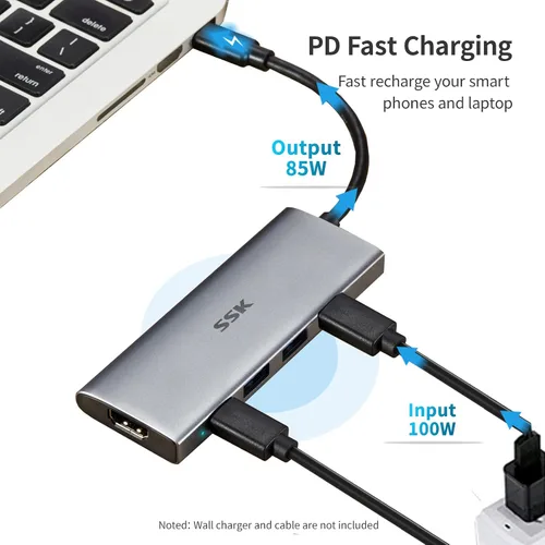 Vista 2 de SSK USB-C HUB USB 3.2 Gen 2 10Gbps 5 en 1 Tipo C Adaptador multipuerto