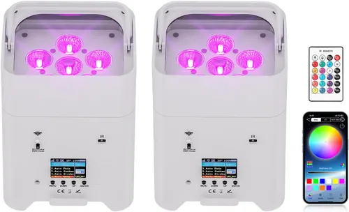 Vista 8 de HOLDLAMP - Luces de escenario alimentadas por batería, 9600mAh recargables Par Can con 6x18W RGBWA+UV APP/Control remoto/DMX512/Activadas por