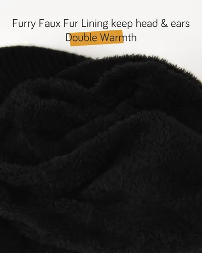 Vista 2 de FURTALK Gorros de punto de invierno con visera doble forro suave para mujer, cálidos y elegantes, gorros de nieve holgados