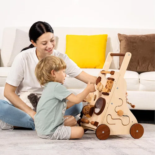 Vista 7 de Andador de madera Woodtoe para bebé, andador de empuje de velocidad ajustable, andador Montessori para niños y niñas, centro de actividades