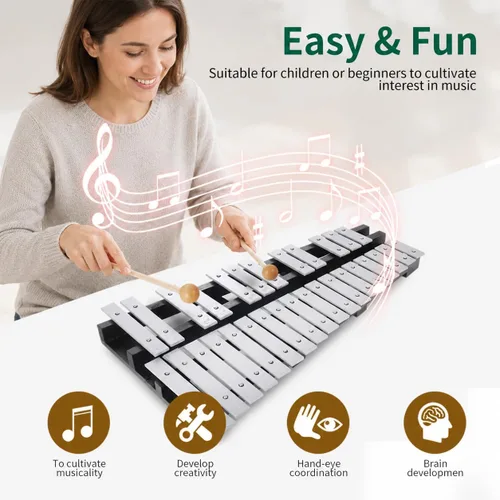 Vista 4 de Heuyrao Xilófono Glockenspiel plegable de 30 notas Negro & blanco