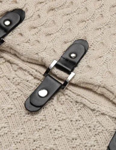 Vista 5 de COOFANDY Suéter de punto de cuello alto para hombre, manga larga, ajustado, cuello de chal