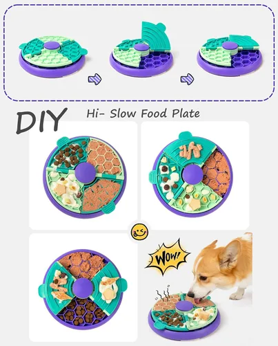 Vista 3 de Slow Feeder Dog Bowl, 2 Levels Rotatable Slow Eating Bowl Lick Mat