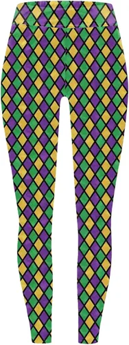 Vista 3 de sdbrld Leggings de Mardi Gras para mujer, color morado, gráfico, cintura alta, elásticos, con estampado de carnaval, festival, fiesta, yoga