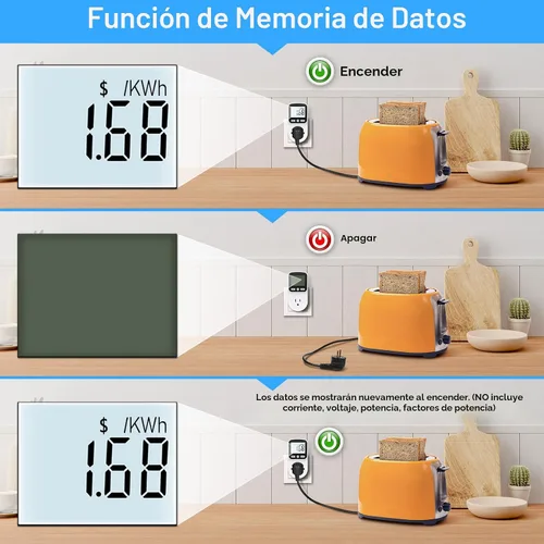 Vista 6 de Medidor de vatios mejorado, medidor de potencia, monitor de energía para el hogar, monitor de uso eléctrico, medidor de voltaje de energía