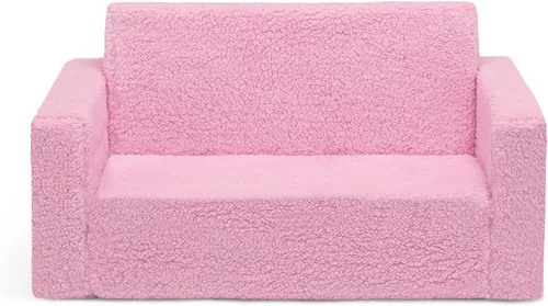 Vista 9 de Delta Children Cozee - Sofá convertible 2 en 1 de sherpa abatible para niños, color rosa