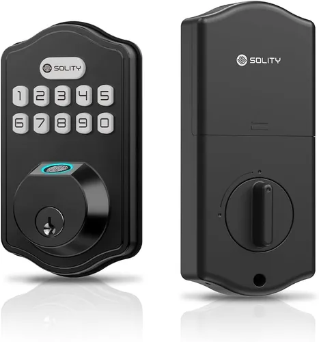 Vista 2 de Solity Cerradura electrónica digital inteligente, entrada sin llave, bloqueo automático, 50 códigos personalizados y huellas dactilares, fácil
