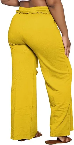 Vista 5 de PINSV Pantalones de pierna ancha para mujer, con cordón, holgados, casuales