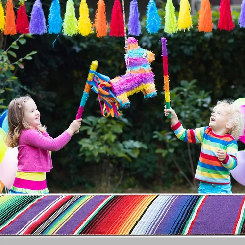 Vista 7 de Tegeme 12 Piezas Caminos de Mesa Mexicanos 14 x 84 Pulgadas Camino de Mesa Mexicano Serape Manta Decorativa con Flecos de Algodón Decoración