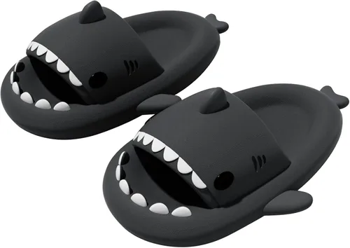 Vista 2 de Metogo Cloud Shark - Pantuflas antideslizantes con punta abierta para adultos, mujeres y hombres, lindas sandalias ligeras en la playa y ducha