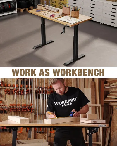 Vista 4 de WORKPRO Banco de trabajo ajustable con manivela, mesa de trabajo de madera de goma de 47.2 x 23.6 pulgadas, capacidad de carga de 300 libras